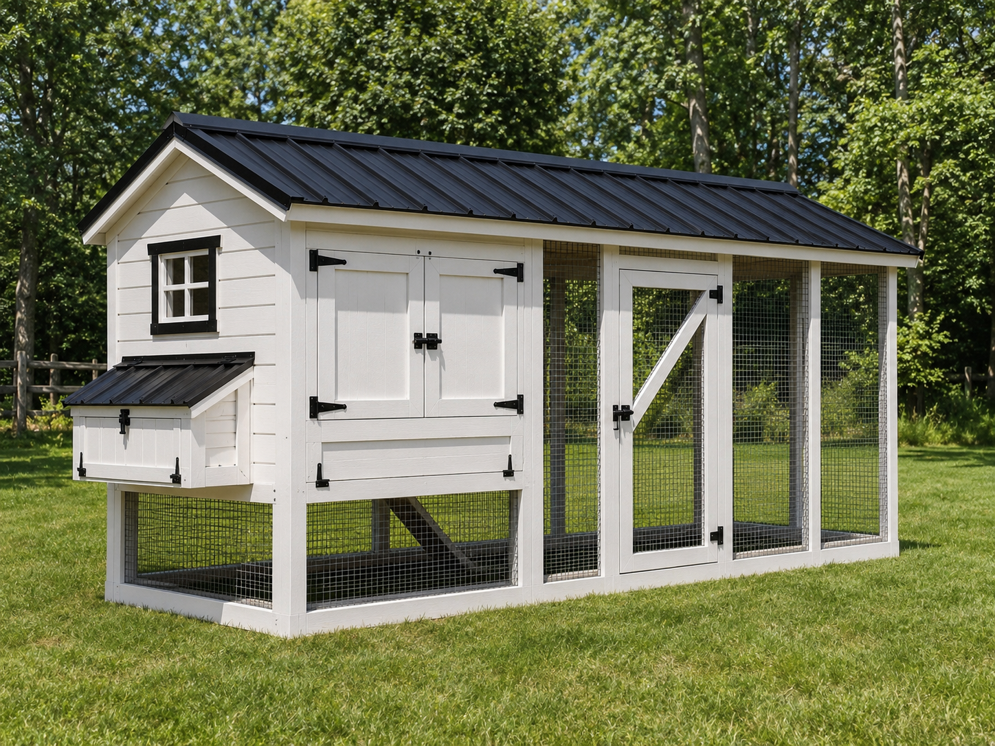 The Parker Estate ranch-style chicken coop with metal roof